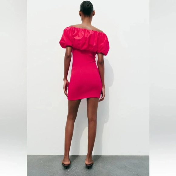 ZARA RASPBERRY OFF SHOULDER PINK MINI DRESS - Picture 6 of 10